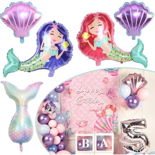 Crown/Mermaid Digit Balloons 0~9 Number Digit Aluminum Film Balloon Set Birthday Wedding Ocean Theme Party Backgrop Decorations