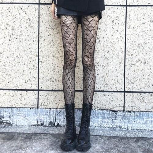 New Arrival Black Plaid Women Pantyhose Sexy Solid Large Mesh Tight Pattern For Girls Fishnet Stockings Plus Size