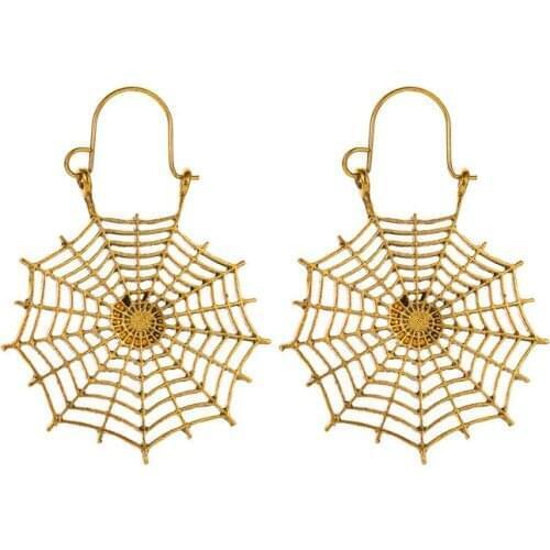 Wholesale Vintage Golden Silvery Metal Dangle Hollow Earrings for Women Geometric Carved Ethnic Jewellery