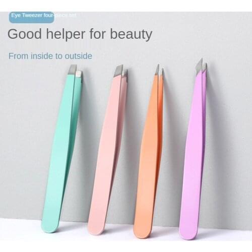 Eyebrow Tweezer Hair Beauty Fine Hairs Puller Stainless Steel Slanted Colorful Eye Brow Clips Removal Makeup Tools