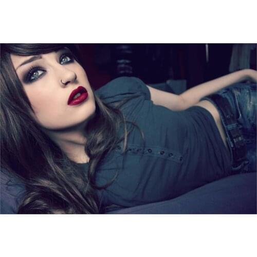 Sexy beauty beautiful brunette laying on side Niky Von Macabre Home Decoration Canvas Poster