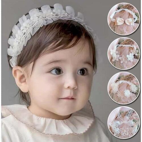 Baby Bow Girls Lace Headbands Pearl Flowers Headband Headwear Hair Band Baby Hair Accessories Girls Christmas Gifts Photo Props