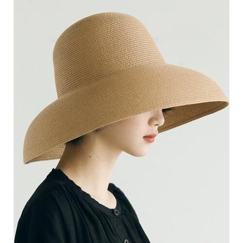 Women Sun Hat Faux Fur Wide Brim Sun protection Anti-ultraviolet Foldable Solid Color Straw Hat Sun Cap Summer 2021