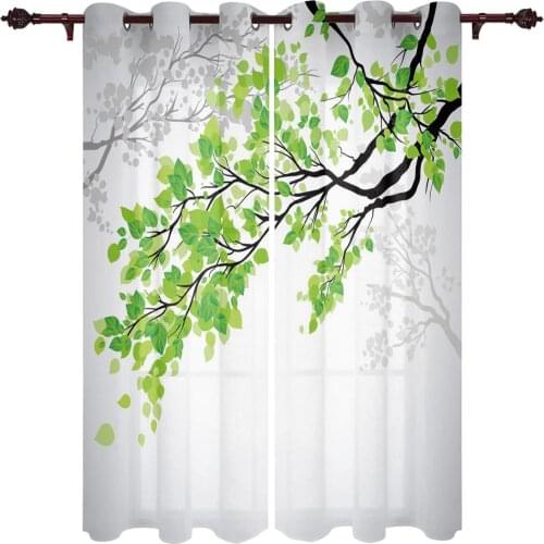 Branches Green Leaves Fresh Valance Window Curtains For Living Room Bedroom Kitchen Home Luxury Youth Room Treatment Curtains
