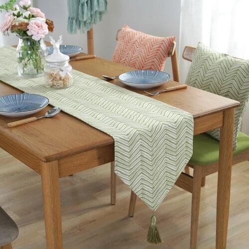 Modern Table Runner Green Weaves Embroidered Table Runners With Tassel Table Top Cover Home Hotel Wedding Party Decor Tablecloth