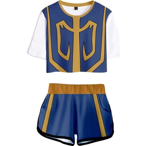 2PCS Japan Anime Hunter X Hunter Digital Printing Tracksuit Adult Tshirt+Shorts Outfits Kurapika / HIsoka Cosplay Costume C42M24