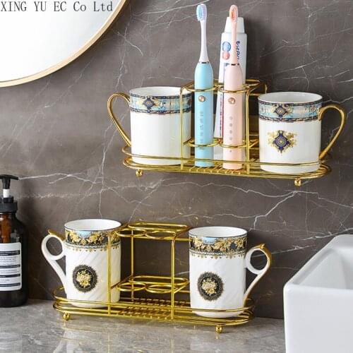 European Style Light Luxury Bone China Wash Cup Couple Pair Set Creative Household Toothbrush Cup Tooth Cylinder Rack Bathroom