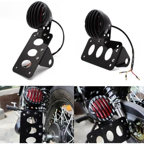 Universal 12V Motorcycle Side Mount Tail Light w/ License Number Plate Bracket For Harley Bobber Yamaha Honda Suzuki