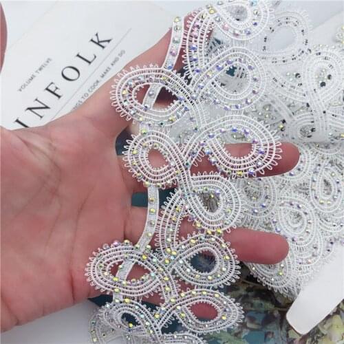 10yards 2.7'' Wide high quality Luxry Venice Applique / Venise rhinestone Lace trim DIY crafted Fabric sewing wedding dress