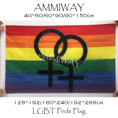 AMMIWAY Any Size Colorful LGBT Rainbow Polyester Flag Gay Pride Peace Flags and Banners Pride Female Single or Double Sided Flag