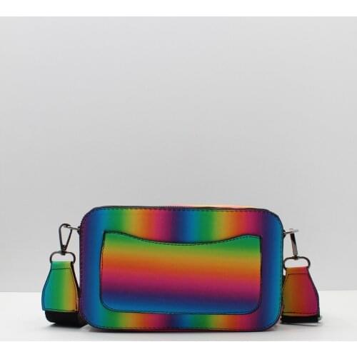 Womens Rainbow Two Mesh Pockets Hand Shoulder Bag