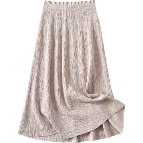 SHUCHAN Knitting Office Lady Mid-Calf A-Line Empire Korean Fashion Clothing Faldas Mujer Moda New Style High Elasticity