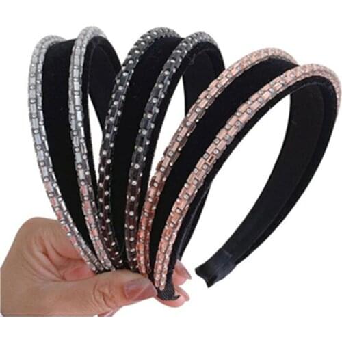 Luxury Brand Style Wide Velvet Head Band Crystals for Women Party Headpiece Top Quality Plain Headbands Ladies Elegant Hairbands