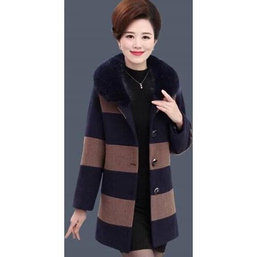 New winter overcoat woolen cloth coat Overcoat Female Woolen Cloth Dust Coat Big Yards Long Grid Winter Coat