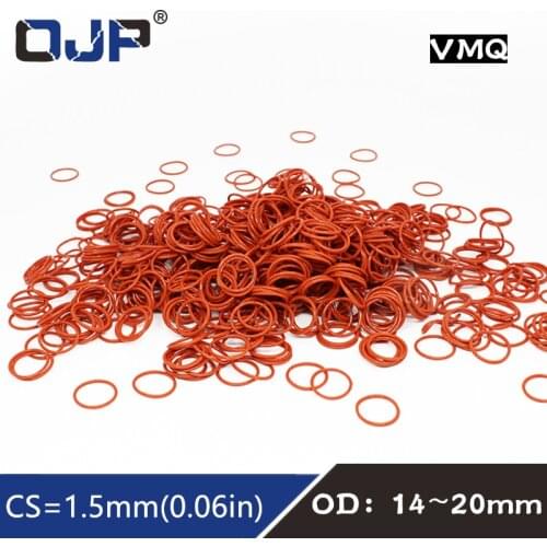 10PCS/lot Red Silicon Ring Silicone O ring 1.5mm Thickness OD14/15/16/17/18/19/20mm Rubber O-Ring Seal Gasket ORings Washer