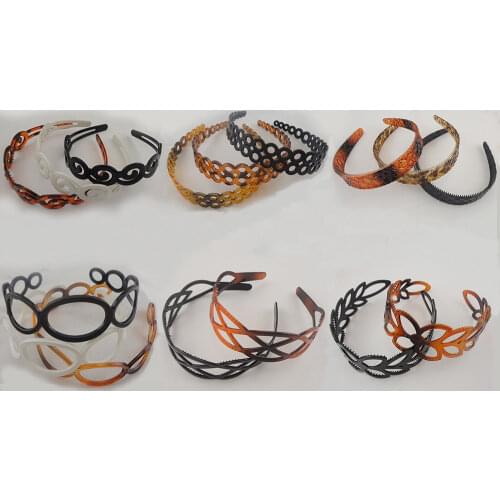 10PCS 2.4cm Black White Filigree Clouds Girls Headbands Plastic Hairbands Dots Prints Coffee Hair Hoops