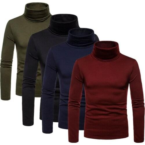 2020 Fashion Men Turtle Neck T-Shirt Top Solid Color Long Sleeve Turtle Neck T-Shirt Bottoming Top Clothing Christmas gift