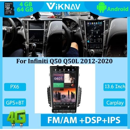 2din 13.6inch Android car radio DVD multimedia player For Infiniti Q50 Q50L Q50S Q602012-2020 car GPS navigation auto stereo PX6