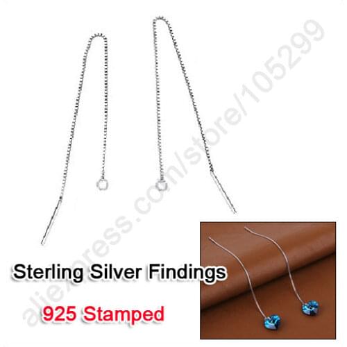 Fast 100PCS(50Pairs) Genuine Pure 925 Sterling Silver Ear Thread Findings Box Chain For Crystal Beading Jewelry