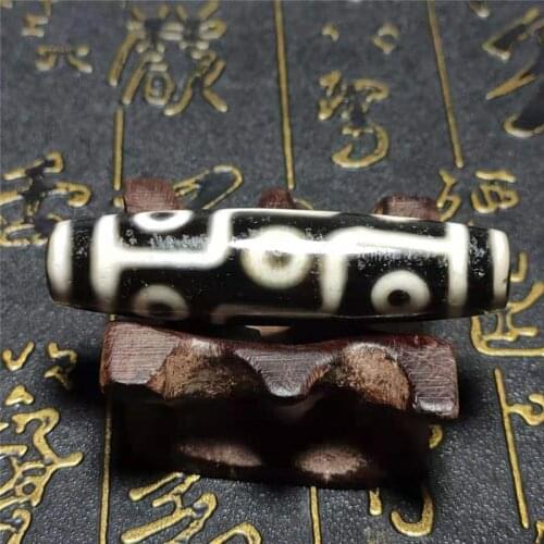 Black and White Treasure Magic Power Tibetan Old Agate Baojiang 9 Eyes dZi Bead 57mm*14mm High Quality