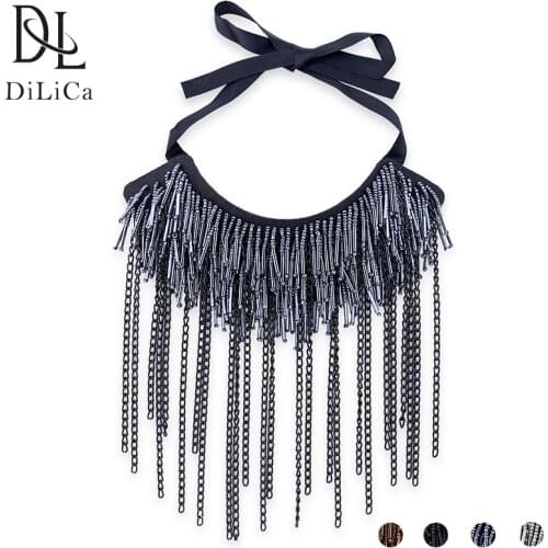 DiLiCa Women Vintage Long Tassel Statement Necklace Choker Collar Necklaces & Pendants Female Rope Chain Chokers Necklaces