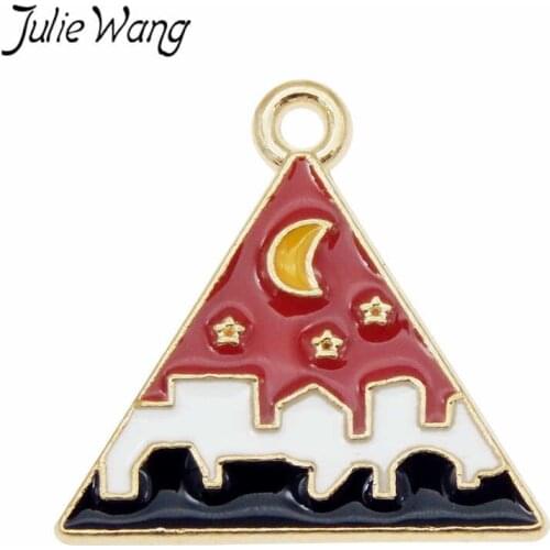 Julie Wang 6PCS Enamel Triangle Charms Alloy City Under The Moon Stars Gold Tone Necklace Bracelet Jewelry Making Accessory