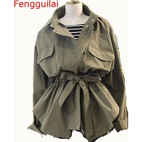 Fengguilai Solid Sashes Fashion Jacket Turn-Down Collar Pockets Female Coat 2019 New Auttum Outwear Slim Female Jackets