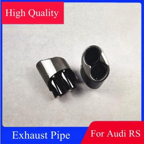 Pair 4 Outlets Full Glossy Black Exhaust Muffler Tail Tips For Audi RS Style Universal Carbon Car Rear Exhausts System