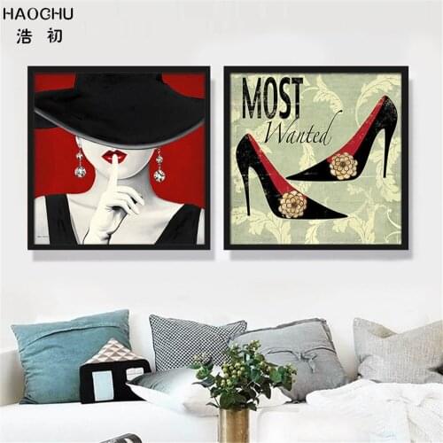 HAOCHU Modern abstract characters sexy lady high heels murals wall picture Canvas Wall Painting decorations for Clothing store