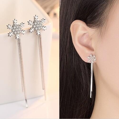 Korean Elegant Zircon Drop Earrings New Woman Fashion Snowflake Long Drop Earrings Statement Jewelry Gifts Anillos Mujer