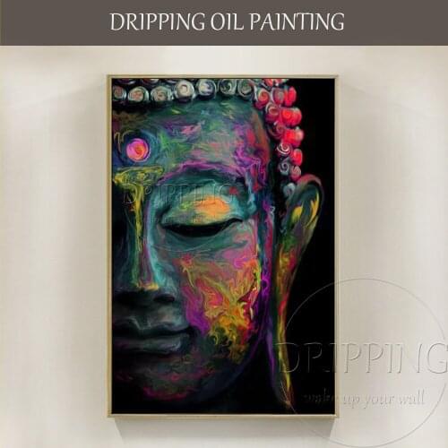 Hot Selling Artist Hand-painted Half Face of Buddha Oil Painting Abstract Rich Colors Buddha Figure Oil Painting for Living Room