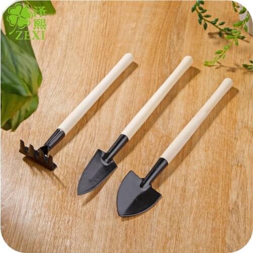 3Pcs Wooden Handle Shovel Rake Spade Mini Garden Gardening Plant Tools Set Grow Vegetables Flowers Potted Plant Gadgets