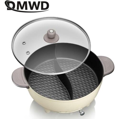 DMWD Household Multifunction Cooker Electric Hot Pot Soup Cooking Pot Twin Divided Mini Skillet Non-stick Boiling Stewing Pot