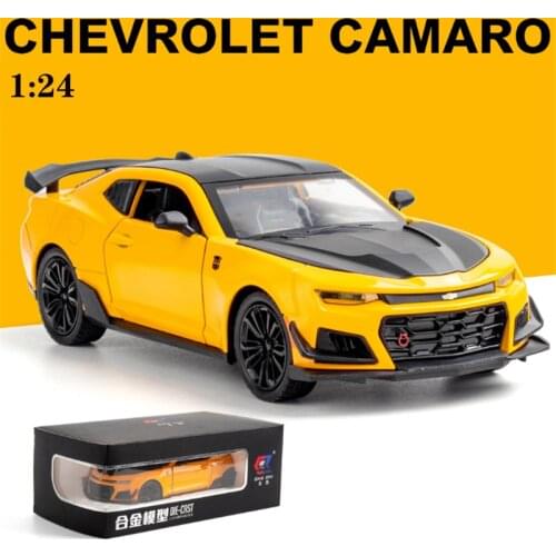 1/24 Alloy Die Cast Camaro Sports Car Model Toy Vehicle Simulation Sound Light Pull Back Collection Toys For Children Gifts