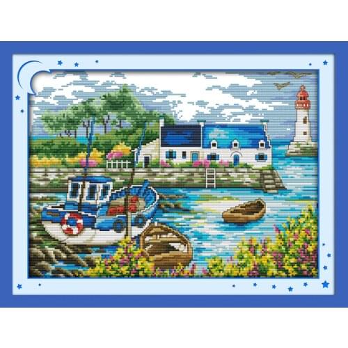 Everlasting Love Scenery Of Port Chinese Cross Stitch Kits Ecological Cotton Stamped Printed 11CT DIY New Christmas Decorations