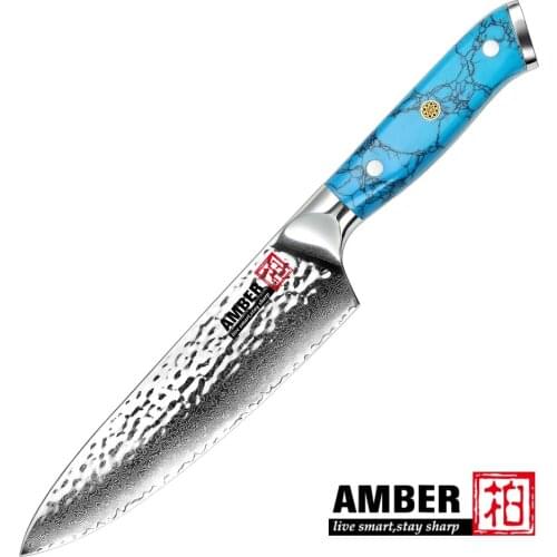 Amber 8Inches Damascus Chef Knife VG10 Professional Kitchen Tools Cleaver Cooking Exquisite Artificial Turquoise Handle