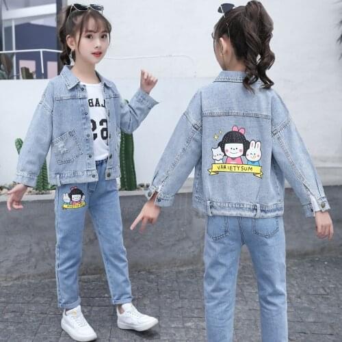 Autumn Toddler Girls' Clothes Sets Cartoon Jackets + Denim Pants 2PCS Outfits Suit Big Children Kids Girls Clothing