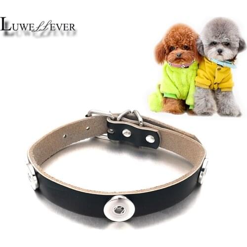 Dog Collar 014 Interchangeable Fashion Really Genuine Leather Retro Bracelet 18mm Snap Button Charm Jewelry For Dog Gift 42CM