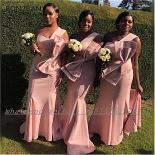 Peach African Bridesmaid Dresses 2021 Mermaid One Shoulder Elastic Satin Bridesmaid Dress Plus Size for Women Wedding