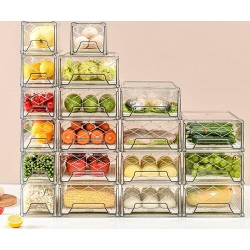 Clear Plastic Refrigerator Organizer Bins Fridge Food Pantry Freezer Egg Holder Storage Box Kitchen Fruit Vegetable Drawer Case