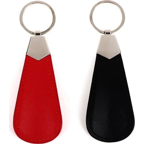 10cm Easy Carry Black Shoehorn Metal Durable Stainless Steel Faux Leather Portable Fashion Mini Shoe Horns Accessories Key Ring