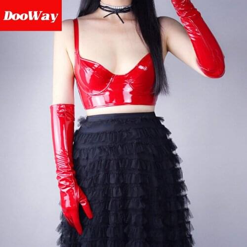 DooWay Sexy Women Shine Red Gloves Faux Patent Leather Wet Look Cosplay Costume Wedding Party Lady Gloves (Red 50cm)