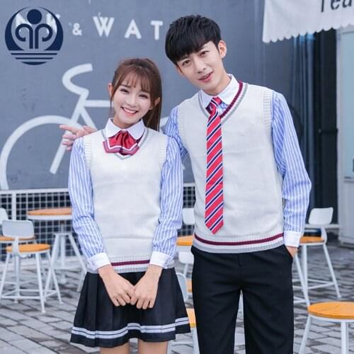 Student School Uniform V Collar Sweater Vest School Uniform JK Uniform Fashion Uniform Class Long Sleeve 4pcs D-0582