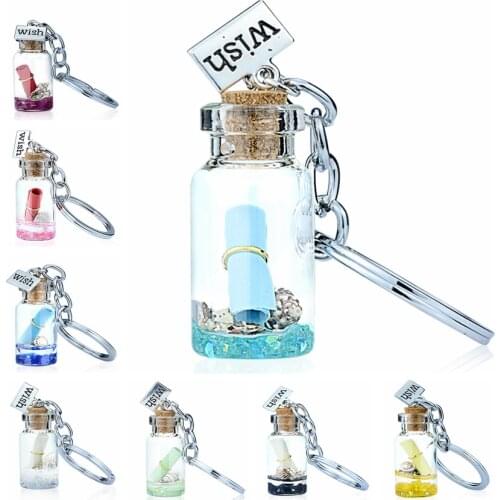 SONGDA 2020 New Conch Resin Water Drift Bottle Keychain Novel Gift Multicolor Make A Wish Note Charm Key Chain Ring Cute Trinket