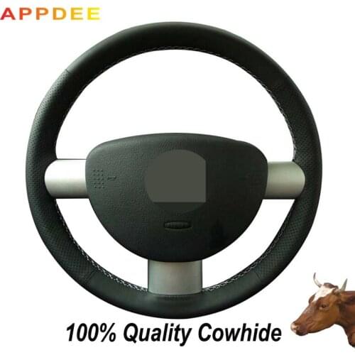 APPDEE Hand-stitched Black Genuine Leather Steering Wheel Cover for Volkswagen VW Beetle 2003 2004 05 2006 007 2008 2009 2010
