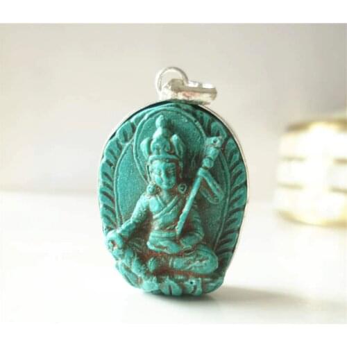 Tibetan Clay Sculpture Buddha Amulets Pendants Pocket Buddha Simulated Turquoises Buddha Tara Ganyin TBP689