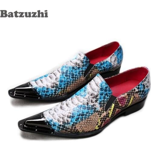 Batzuzhi Formal Shoes Men zapatos de hombre Color Leather Dress Shoes Men Pointed Metal Tip Punk Party/Stage Shoes Man, Big US12