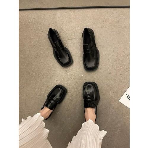 All-Match Square Toe Casual Woman Shoe Loafers With Fur Female Footwear Shallow Mouth Low Heels Modis British Style Oxfords Summ