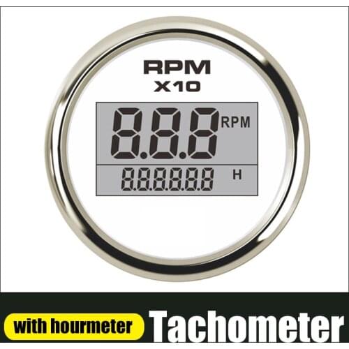 52mm Digital Tachometer With 8 Color Backlit LED Hour Meter Tacho Gauge For Diesel Generator Engine Vessel Boat Outboard Engine
