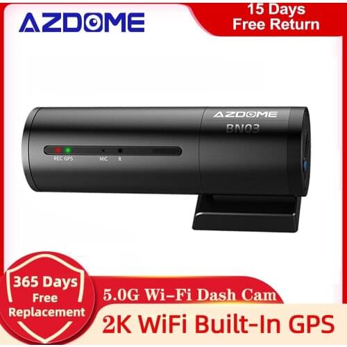 AZDOME BN03 Dash Cam Dual Lens 2K QHD Recording Car Camera DVR Night Vision WDR Built-In GPS Wi-Fi G-Sensor Motion Detection